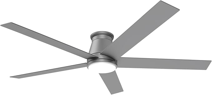 wurzee 60 Inch Flush Mount Ceiling Fan, Matte Silver Low Profile Fan Reversible DC Motors, Dimmable, Timer, Noiseless, Ceiling Fan for Indoor & Outdoor Bedrooms, Living Rooms