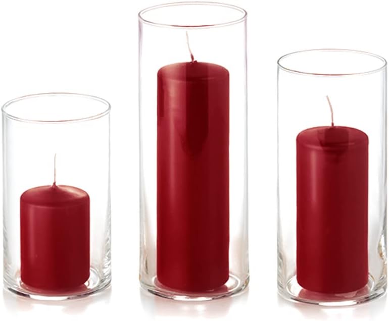 yummi Set of 36 Slim Pillars and Cylinder Vases - Burgundy