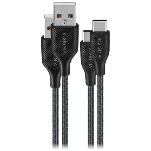 INSIGNIA USB Cables, 20Gbps High-Speed Charging & Data Sync, Braided Nylon, Compatible with MacBook, Laptop, iPhone, iPad, Android (6 ft (2 Pack, Black), USB to USB-C Cable)