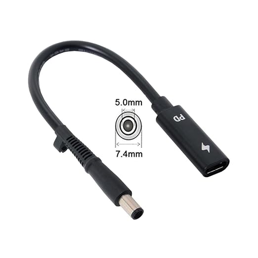 NFHK Type C USB-C Female Input to DC 7.4 * 5.0mm Power PD Charge Cable fit for Laptop 18-20V