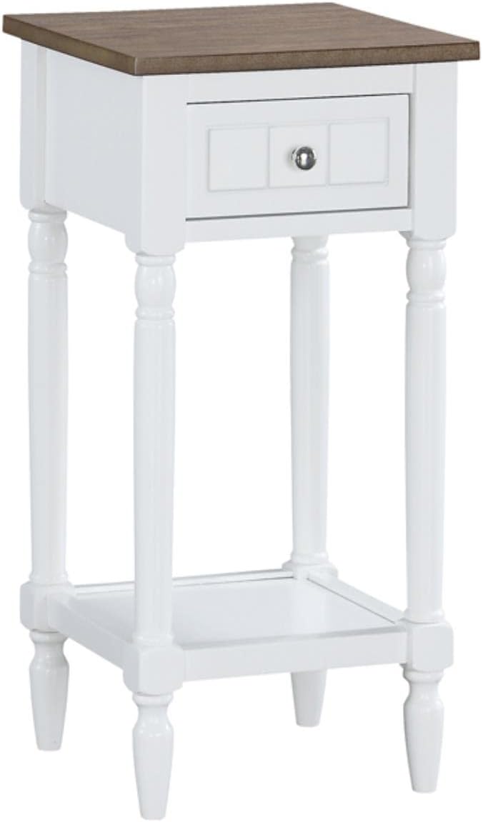 Convenience Concepts French Country Khloe 1 Drawer Accent End Table 14" - Traditional Farmhouse Side Table with Storage Drawer and Shelf for Living Room, Driftwood/White