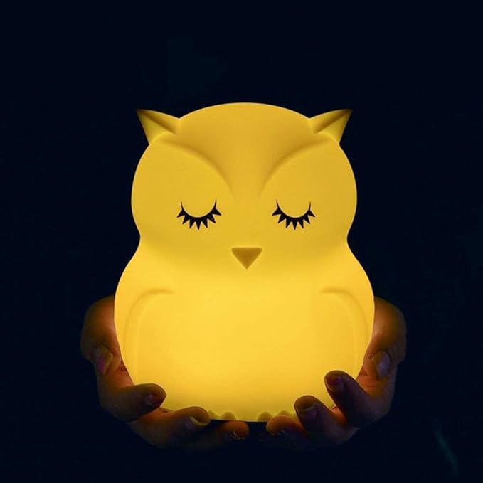 Animal-Shaped Big Night Light for Children/Adults, Rechargeable LED Soft Silicone (BPA Free) Bedside Lamp, Adjustable Brightness and 9 Colors by Touch Control & Remote Control (Big Owl)