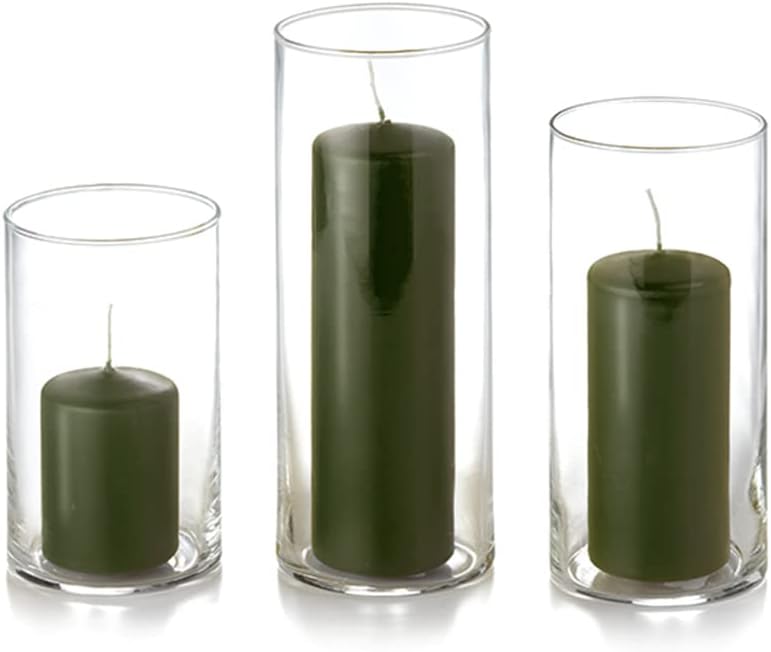 yummi Set of 12 Slim Pillars and Cylinder Vases - Olive