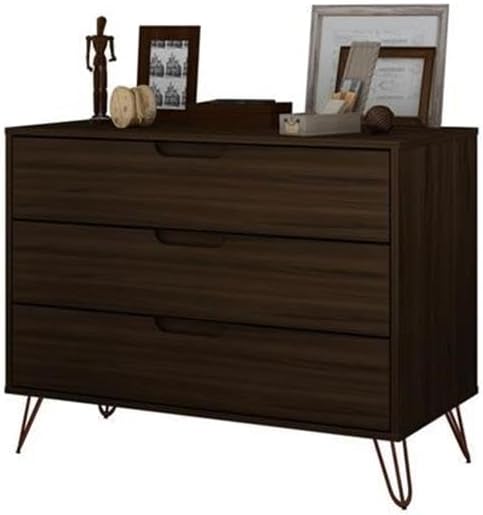 Manhattan Comfort Rockefeller 3 Drawer Dresser for Bedroom Storage, Nursery, Closet, Living Room, Entryway, TV Stand for Screens up to 32 Inches, Anti-Tip Kit Included, Set of 1, Brown