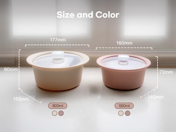 Microwave Silicone Steamer for Baby Food, Made In Korea, Oven & Dishwasher Safe to 482°F, Easy Clean, Microwave Pot with Handle & Lid, 100% Food Grade Steamer Bowl (Creme Brulee, 19oz (550ml))