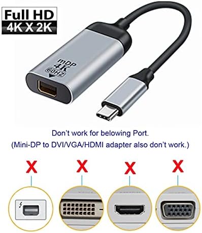 cablecc USB-C Type C to Mini DP Displayport Cable Adapter 4K 2K 60hz for Tablet & Phone & Laptop