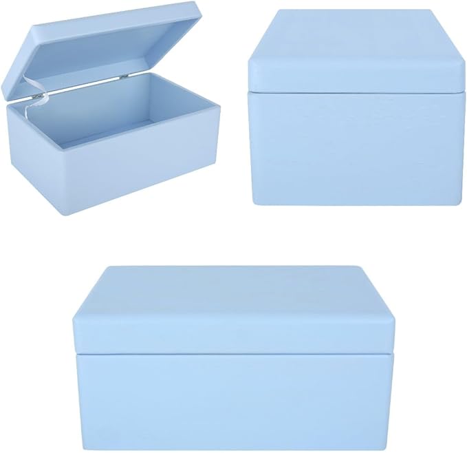 Large Blue Wooden Box Storage with Hinged Lid | 11.8 x 7.87 x 5.51 inches (+-0.5) | Gift Box Storage | Product NOT Intended for 15 Years OR Below