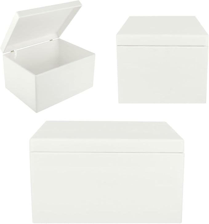 Large White Wooden Box Storage with Hinged Lid | 15.8 x 11.8 x 9.44 inches (+-0.5) | Gift Box for Tool Dog Toy Shoes Clothes Kitchen Storage Document | Wood Keepsake Chest
