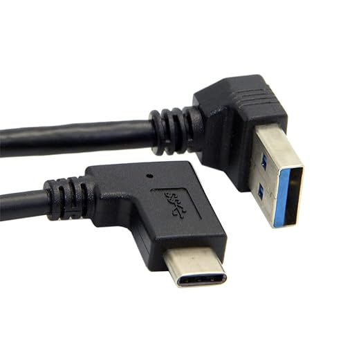 NFHK Reversible USB 3.1 USB-C Angled to 90 Degree Down Angled A Male Data Cable for MacBook & Tablet & Mobile Phone