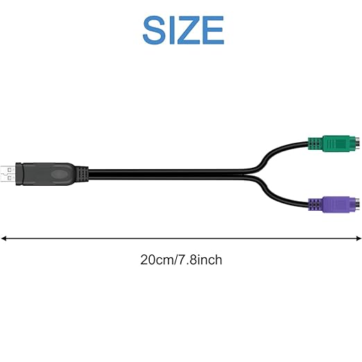 PS/2 to USB Adapter Keyboard Mouse Adapter Cable, PS/2 Female to USB A Male Plug with Chip, 2 PCS 2 in 1 PS-2 to USB 2.0 Converter Cord