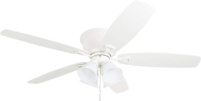 Honeywell Ceiling Fans Glen Alden, 52 Inch Classic Flush Mount Indoor LED Ceiling Fan with Light, Pull Chain, Quick-2-Hang Dual Finish Blades, Reversible Motor - 50520-01 (White)