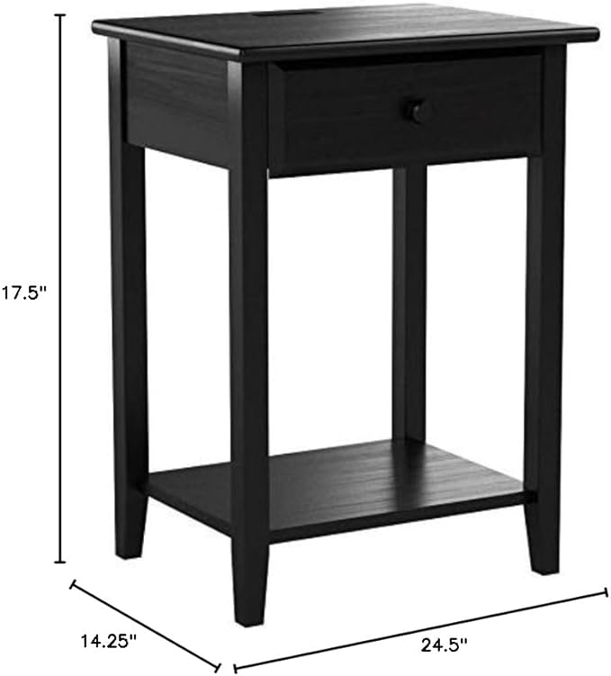 Casual Home Owl Night Stand with USB Port Charging Station and Drawer, 17.5"W x 14.25"D x 24.5"H, Espresso