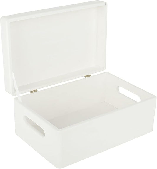 Large White Wooden Box Storage with Hinged Lid | 11.8x7.87x5.51in (+-0.5) | with Handles | Gift Box for Tool Dog Toy Shoes Clothes Kitchen Storage | Wood Keepsake Chest