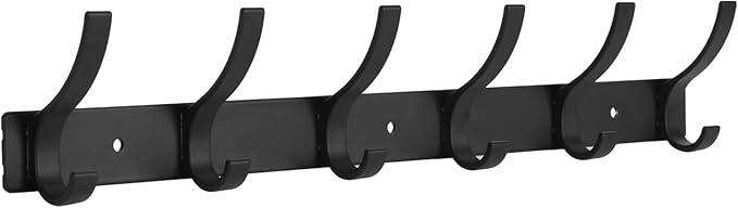 Coat Rack Wall Mount, Coat Hook Wall Mount, Wall Hooks for Hanging, Hat Rack for Walls, Coats Hanger with 12 Hook, Towel Hooks for Bathrooms (1 Pack, Black)