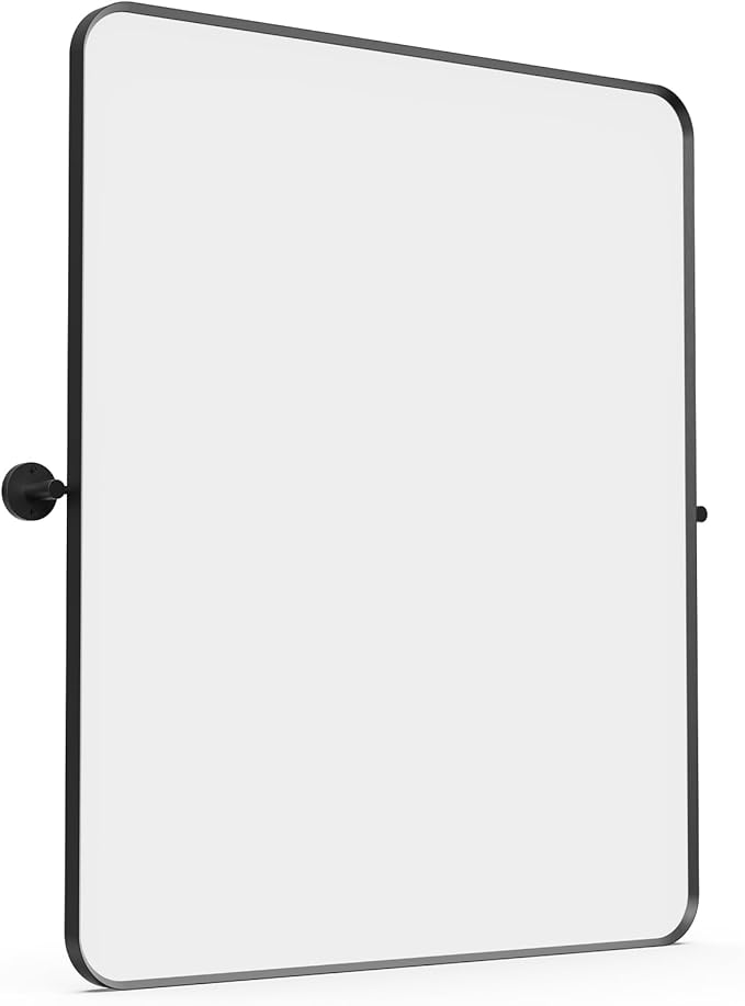 18" x 24" Pivot Rectangle Bathroom Mirror Tilting Beveled Black Metal Framed Vanity Mirrors for Wall, Tempered Glass