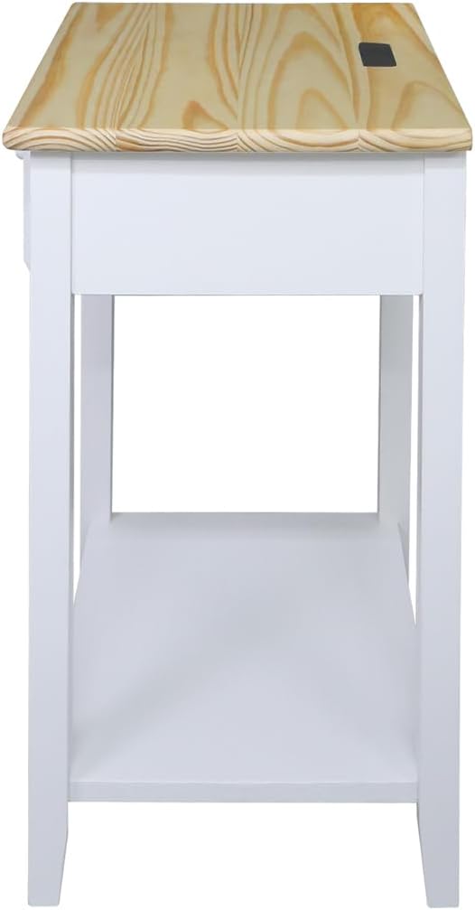 Casual Home Owl Night Stand with USB Port Charging Station and Drawer, 17.5" W x 14.25" D x 24.5" H, Natural White
