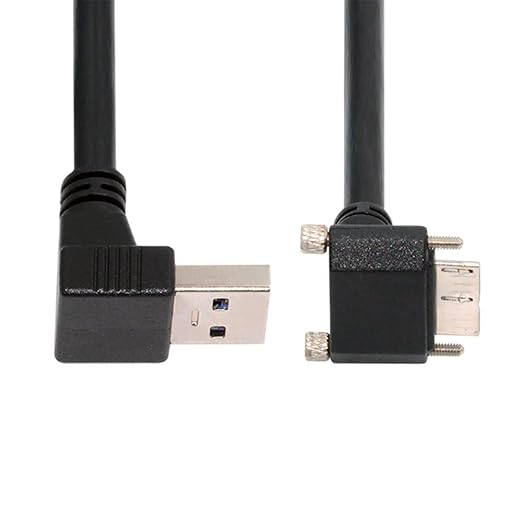 NFHK Down Angled 90 Degree USB 3.0 A Male to Micro-B 3.0 Plug Down Angled Locking Screw Panel Cable 25cm