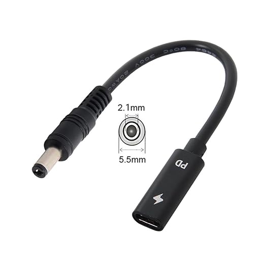 NFHK Type C USB-C Female Input to DC 5.5 * 2.1mm Power PD Charge Cable fit for Laptop 18-20V