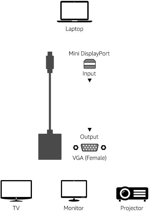 Amazon Basics Mini DisplayPort to VGA Monitor Adapter, White