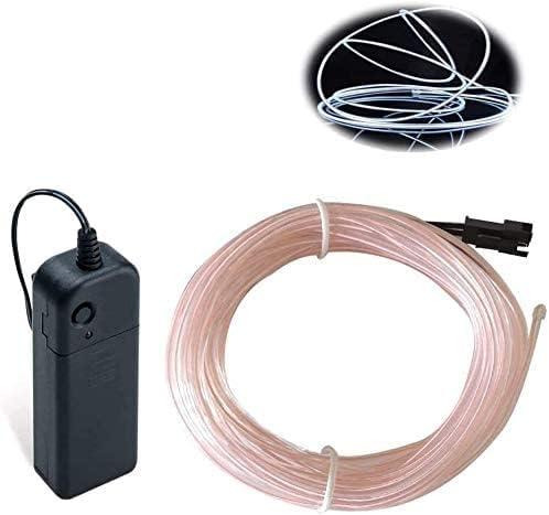 MaxLax EL Wire White, 2M Portable Battery Pack Neon Light Strip 360° Cuttable Glowing Rope Lights for Parties, Halloween, DIY Decoration