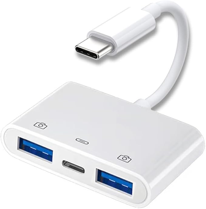 NFHK Type C USB-C to Dual Type-A USB3.0 Female with PD Power Charge Adapter Compatible with Laptop Tablet Phone
