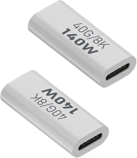 USB C Female to Female Adapter, USB Type C Coupler Extender Support 140W, 40Gbps, 8K@60Hz for Laptop, Phones and More Type C Devices (White),2 Pack