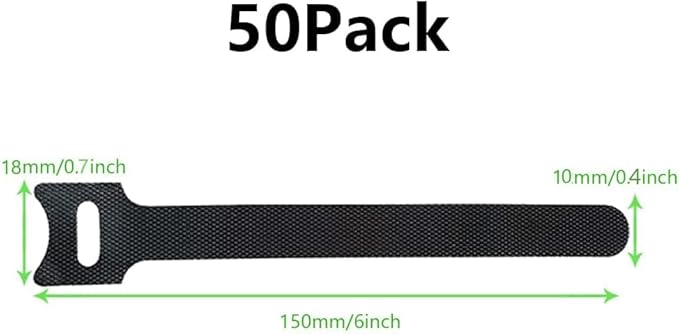 Cable Ties Reusable Black 50 Pack Cord Straps Hook and Loop Wire Wraps Keepers Clips Organizer Management Kit for tv pc Computer Charging Data Cables