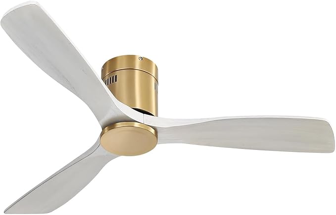 Sofucor 52 Inch Ceiling Fan No Light, Flush Mount Ceiling Fans with Remote, Solid Wood Indoor/Outdoor Ceiling Fans Without Lights, Reversiable DC Motor, Modern Ceiling Fan for Bedroom Farmhouse Patio