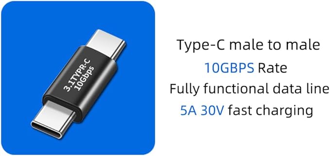(2Packs USB C Male to Male Adapter,USB C Full-Featured,Support 10GBbps Rate, Audio and Video, Fast Charging Adapter，C-Type Double Plug，Mobile Phone Laptop USB 3.1 Charging Converter
