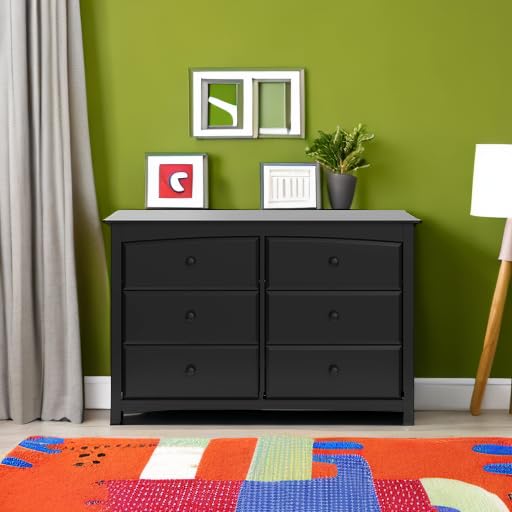 Storkcraft Kenton 6 Drawer Double Dresser (Black) – Dresser for Kids Bedroom, Nursery Dresser Organizer, Chest of Drawers for Bedroom with 6 Drawers, Universal Design for Children’s Bedroom