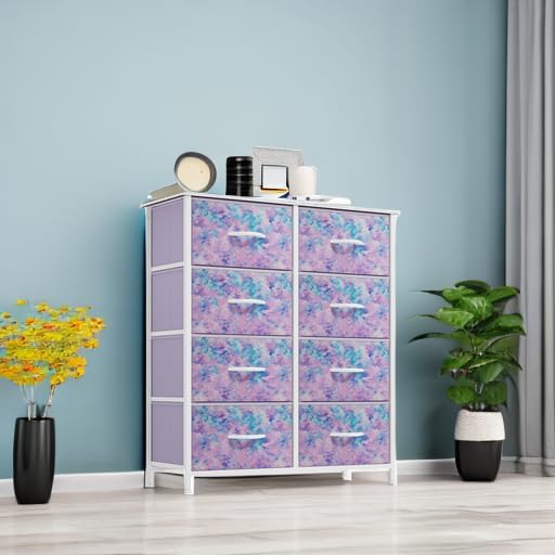 YITAHOME Fabric Dresser Drawer, Tall Storage Dresser with 8 Drawers, Chest of Drawers, Storage Drawer Organizer for Closet, Living Room, Closets (Tie-dye Purple)