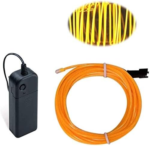 MaxLax EL Wire Yellow, 2M Portable Battery Pack Neon Light Strip 360° Cuttable Glowing Rope Lights for Parties, Halloween, DIY Decoration