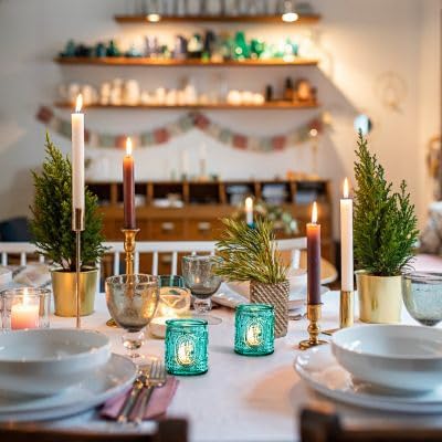 Blue Votive Candle Holders Set of 12, Vintage Blue Tealight Candle Holders, Teal Candle Holder for Wedding Home Decor, Embossed Candle Votives for Bridal Shower Decor/Thanksgiving/Christmas