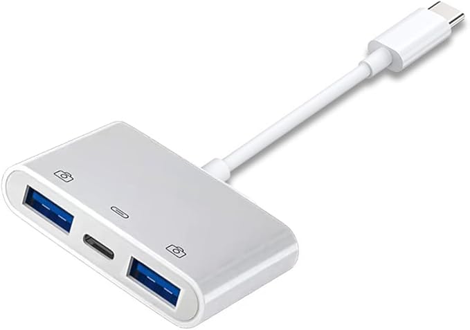 NFHK Type C USB-C to Dual Type-A USB3.0 Female with PD Power Charge Adapter Compatible with Laptop Tablet Phone