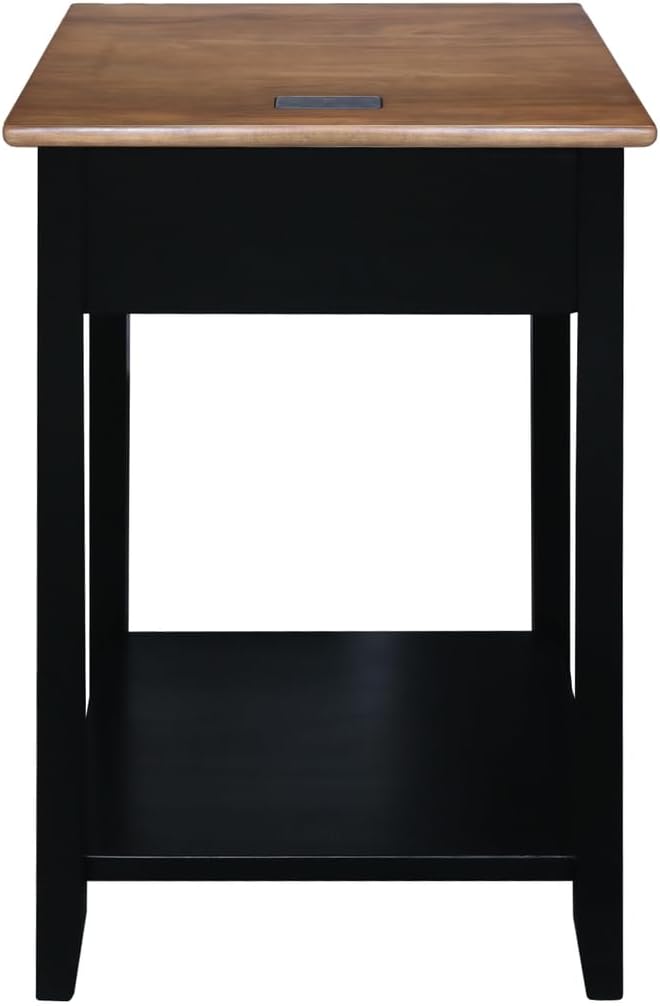 Casual Home Owl Night Stand with USB Port Charging Station and Drawer, 17.5" W x 14.25" D x 24.5" H, Walnut Black