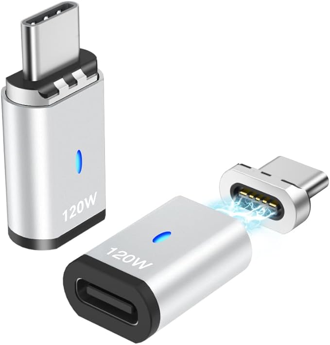 USB C Magnetic Adapter 2 Pack, USB2.0 Type C Straight Connector 5Pin with PD 120W Charge and 480Mbps Data Transfer, Compatible for MacBook Pro/Air iPad Pro and More USB C Devices, Silver