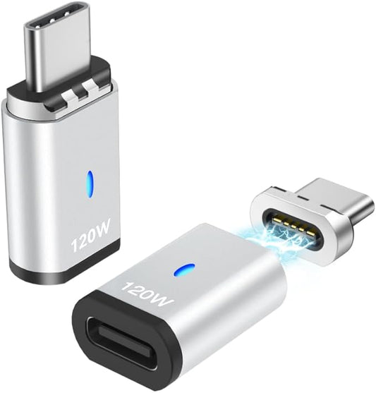 USB C Magnetic Adapter 2 Pack, USB2.0 Type C Straight Connector 5Pin with PD 120W Charge and 480Mbps Data Transfer, Compatible for MacBook Pro/Air iPad Pro and More USB C Devices, Silver
