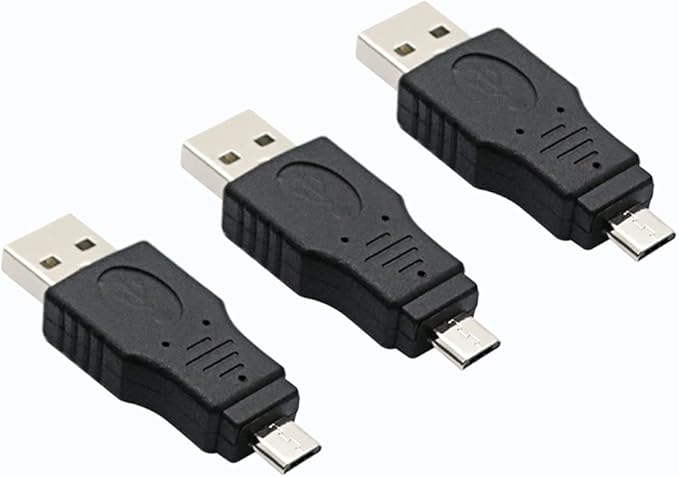 USB 2.0 Adapter A Male to Micro Male Black (3 Pack) USB a Male to Micro Male Adaptor