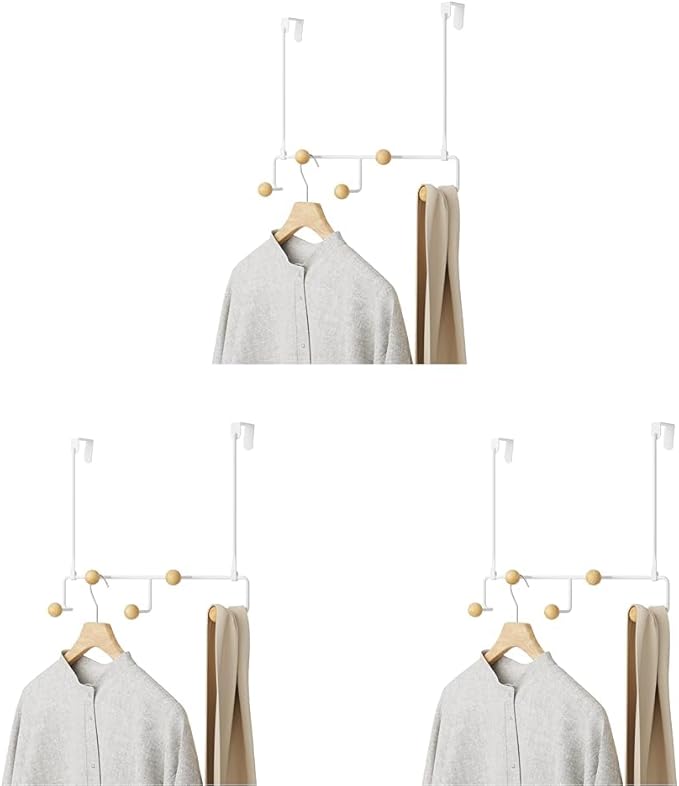 Umbra Estique Over The Door Coat Rack & Multi-Use Organizer, for Coats, Bags, Hats & More, Small, White/Natural (Pack of 3)
