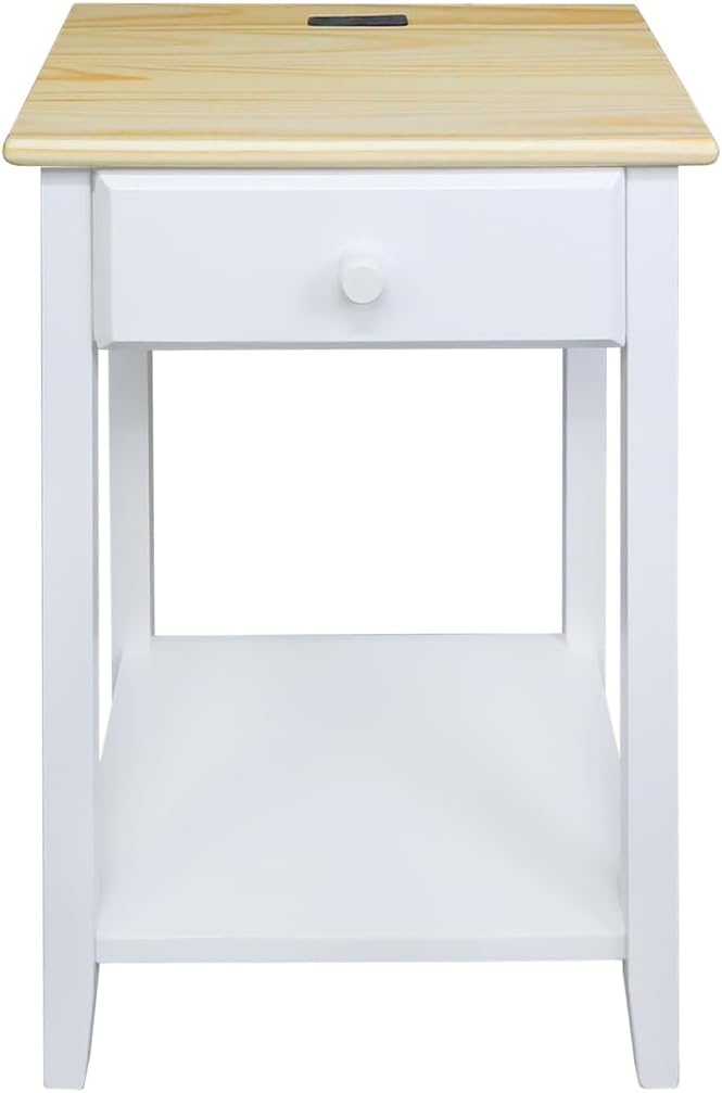 Casual Home Owl Night Stand with USB Port Charging Station and Drawer, 17.5" W x 14.25" D x 24.5" H, Natural White