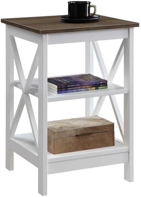 Convenience Concepts Oxford End Table 15.75" - Modern Living Room Table with Storage Shelves, Transitional Nightstand Side Table for Home Decor and Display, Driftwood/White
