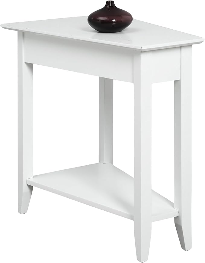 Convenience Concepts American Heritage Wedge End Table 24" - Classic Living Room Table with Storage Shelf,Side Table for Family Room, Bedside Table, White
