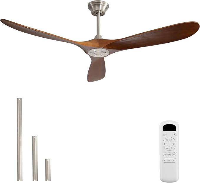 Sofucor 60 Inch Ceiling Fan No Light, Solid Wood Ceiling Fans Without Lights for Indoor/Outdoor, Remote Control, Reversible DC Motor, 3 Blades Modern Ceiling Fans for Patio, Living Room, Farmhouse
