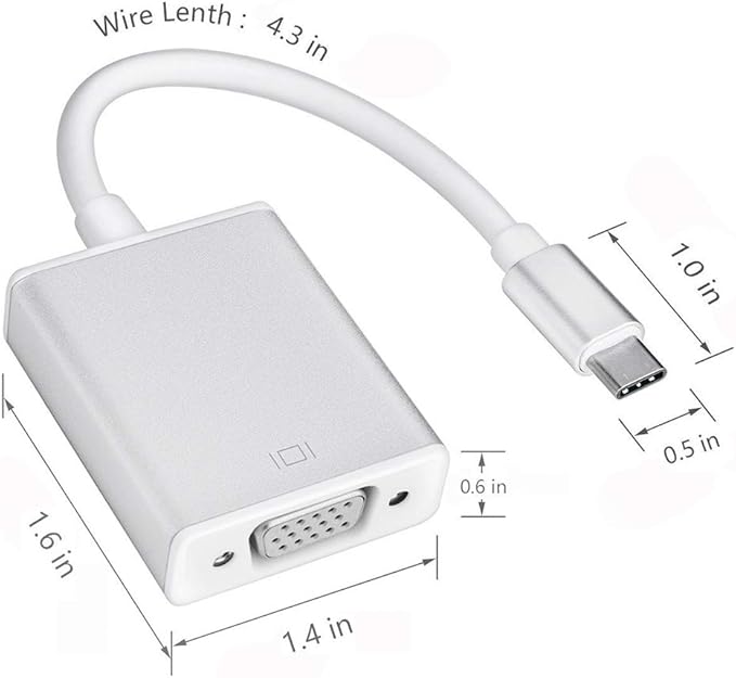 USB-C to VGA Adapter, USB 3.1 Type C (Thunderbolt 3) to VGA Converter Compatible with MacBook Pro, New MacBook, MacBook Air 2018, Dell XPS 13/15, Surface Book 2 and More (Silver)