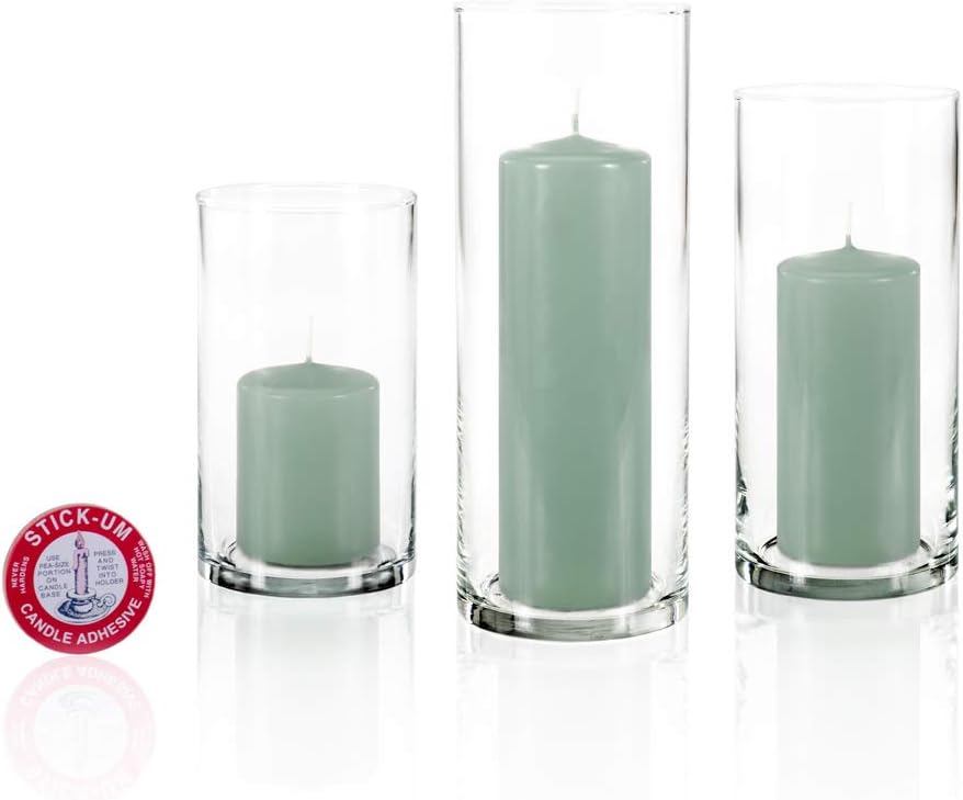 yummi Set of 12 Slim Pillars and Cylinder Vases - Sage
