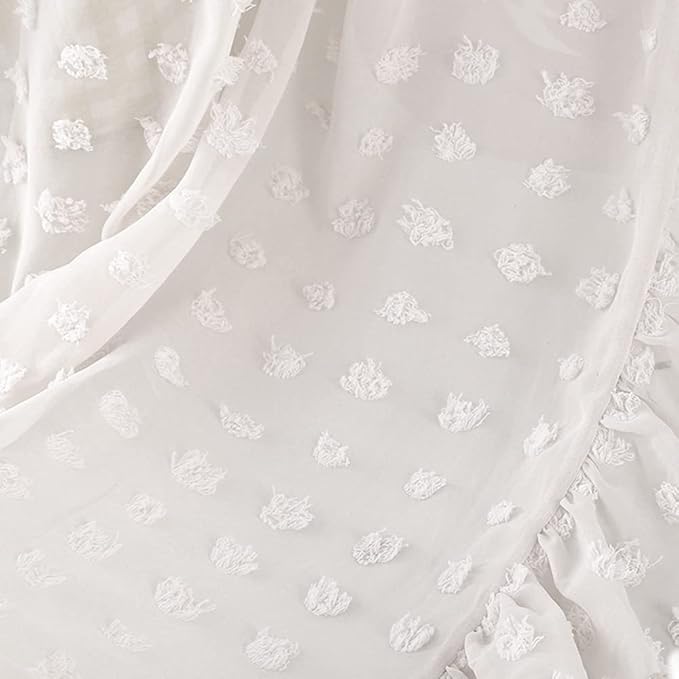 Wonder Space Elegant Kids Bed Canopy - Lace Chiffon Netting with Pom Pom, Princess Girls Fairy Dream Tent, Nursery Room Baby Crib Hanging Curtain Mosquito Net Children Reading Nook Decoration (White)