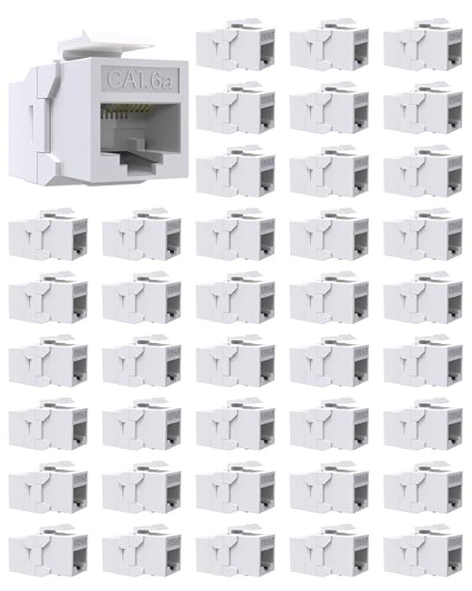 40 Pack Cat6A Keystone Jack Coupler RJ45 Female to Female Ethernet Wall Jack UTP Inline for Cat6a/Cat6/Cat5e/Cat5 White