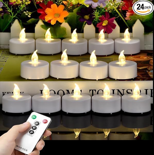 Tea Light Candles with Remote Control,Flickering Flameless LED Candle,Long Lasting 400+Hours,Battery Operated with Timer for Home Decoration Seasonal &Festival Celebration WarmWhite (24pcs)