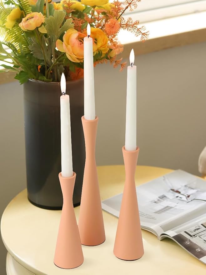 Vixdonos Taper Candle Holders Metal Candlestick Holders Set of 3 Table Mantel Decorative Candle Stand for Dinning,Party，Wedding,Home Decor(Pink Orange)