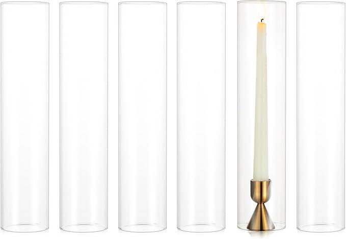 NUPTIO Hurricane Glass Candle Holder: 2.5 x 12 inches Open Ended Cylinder Chimney Replacement for Taper Candles - Bulk Clear Candlestick Holders Sleeve for Christmas Fireplace Decor